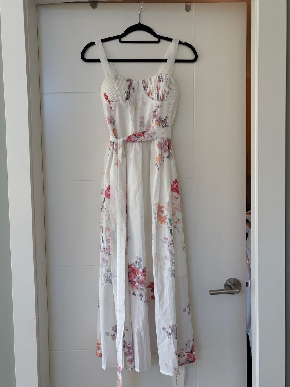 Commense White Floral Maxi Dress with Pink and Coral Accents